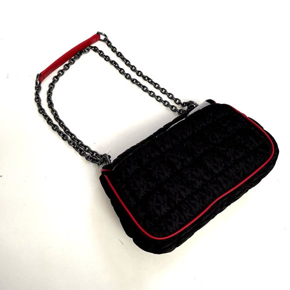 NWT Michael Kors SOHO Quilted Nylon Shoulder Bag Crossbody Black Red Trim $400 - Picture 9 of 13